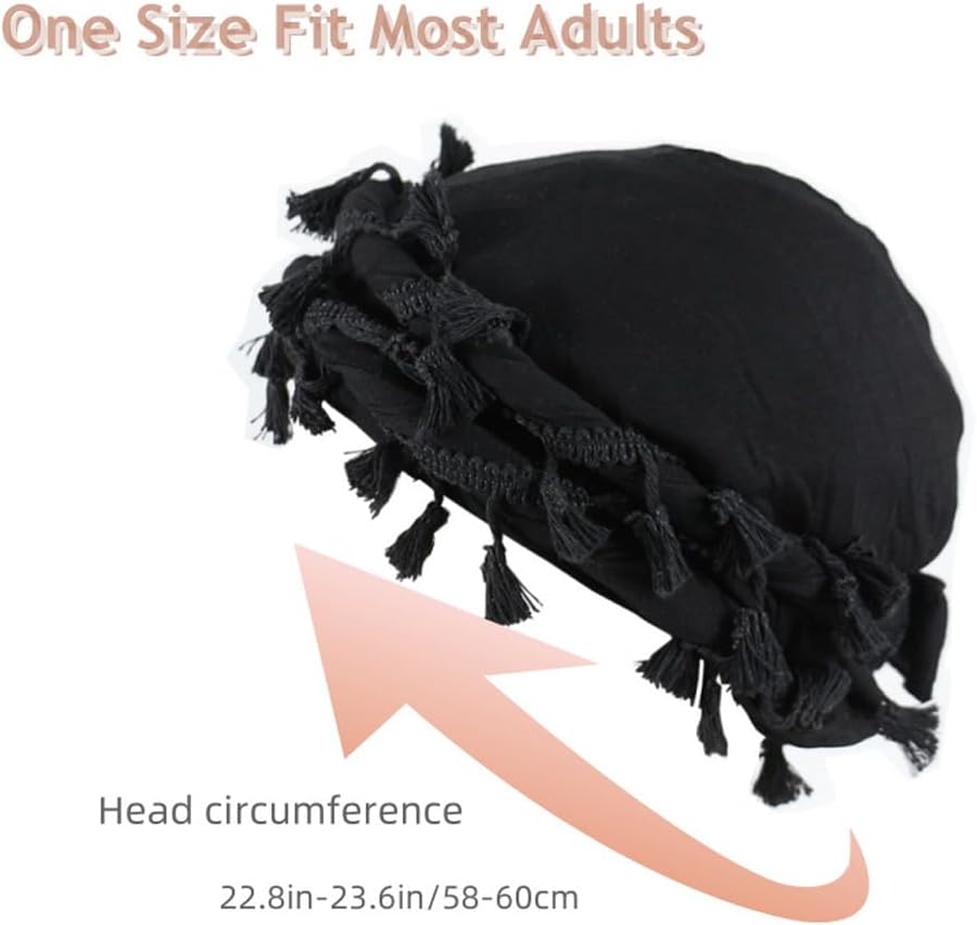 2pcs Turban for Men Women Satin Lined Durag Head Wrap Vintage Modal Twist Halo Turban with Tassel