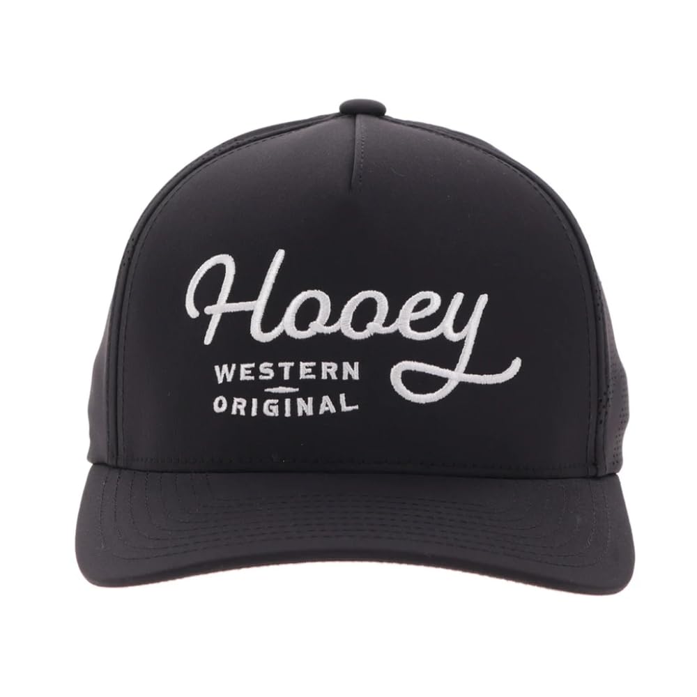 HOOEY OG Adjustable Snapback Hat - Trucker Hat for Men & Women with Mesh Back, 5 Panel Baseball Cap w/Rope Detail, Western OG Logo Ball Cap, Breathable Snap Back, One Size Fits All, Black/White