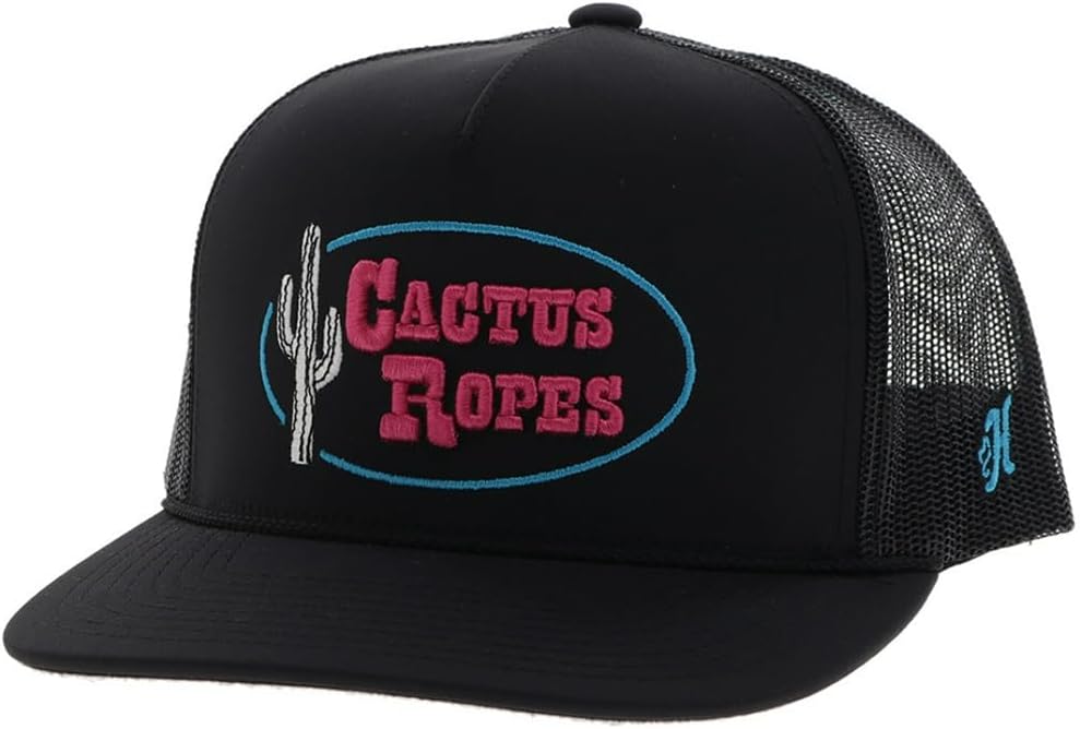 HOOEY Cactus Ropes Circle Patch Trucker Hat for Men – Adjustable Snapback Mesh Baseball Cap - Western Work & Casual Wear