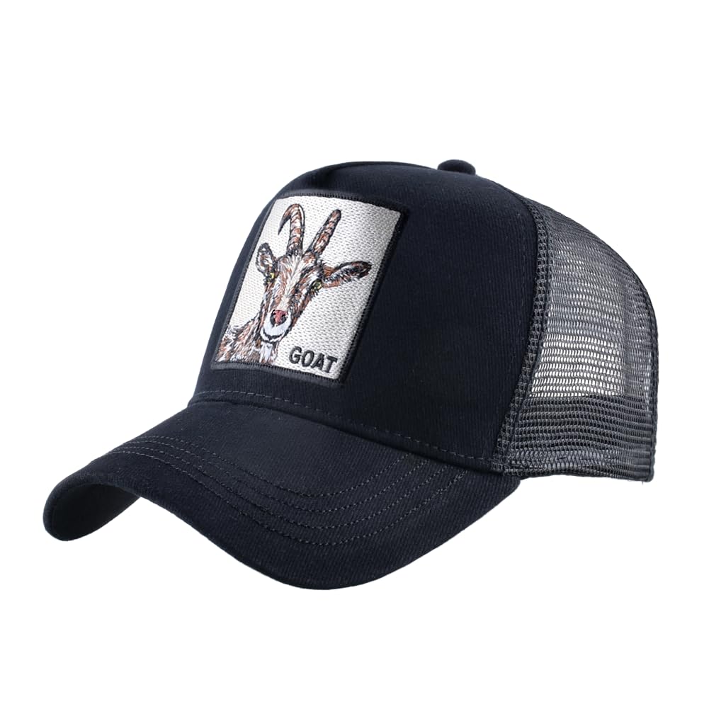 Animal Patch Mesh Trucker Baseball Cap Collection, Embroidered Design, Black