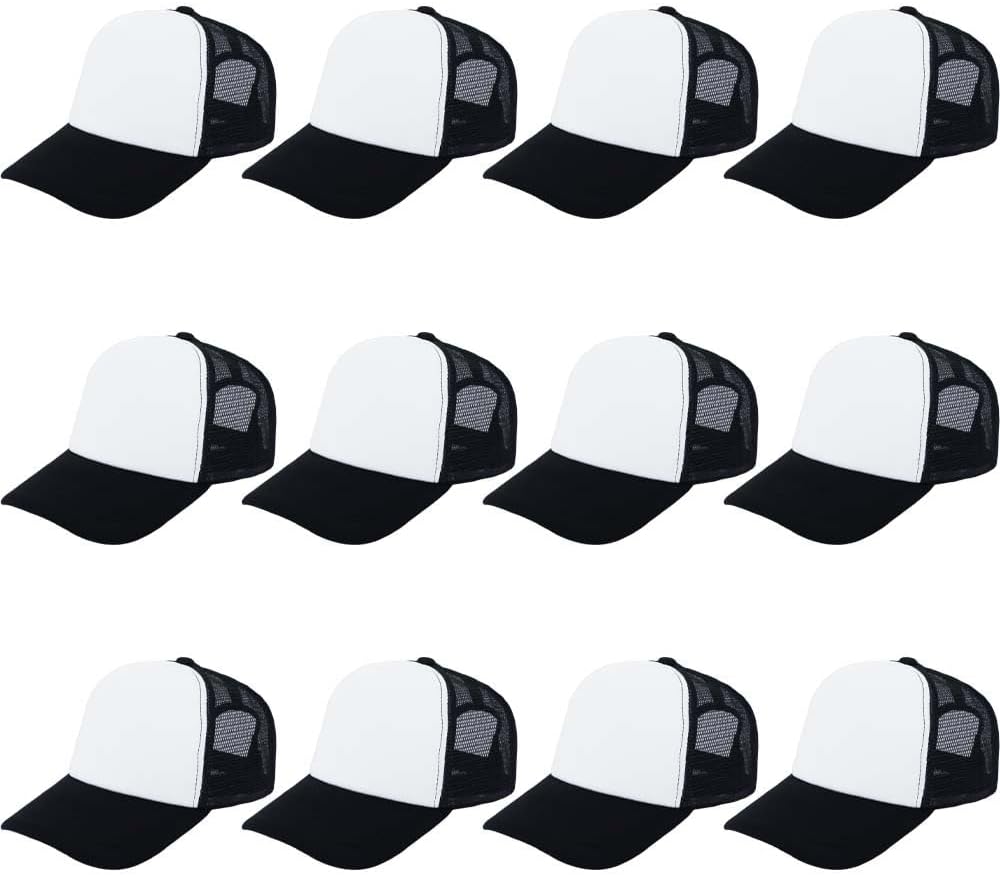 ZH 12 Pcs Sublimation Trucker Hats Blank Mesh Baseball Cap Polyester Bulk Mesh Trucker Hat for Men and Women