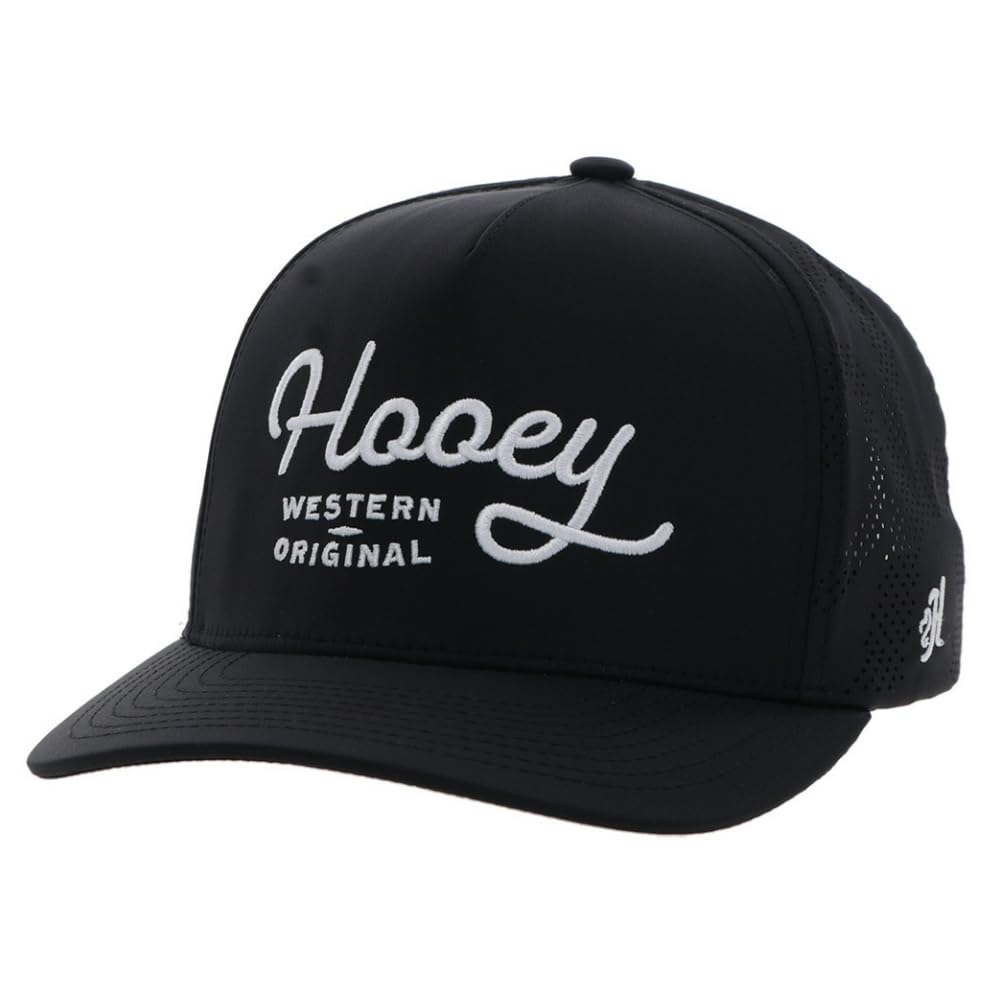 HOOEY OG Adjustable Snapback Hat - Trucker Hat for Men & Women with Mesh Back, 5 Panel Baseball Cap w/Rope Detail, Western OG Logo Ball Cap, Breathable Snap Back, One Size Fits All, Black/White