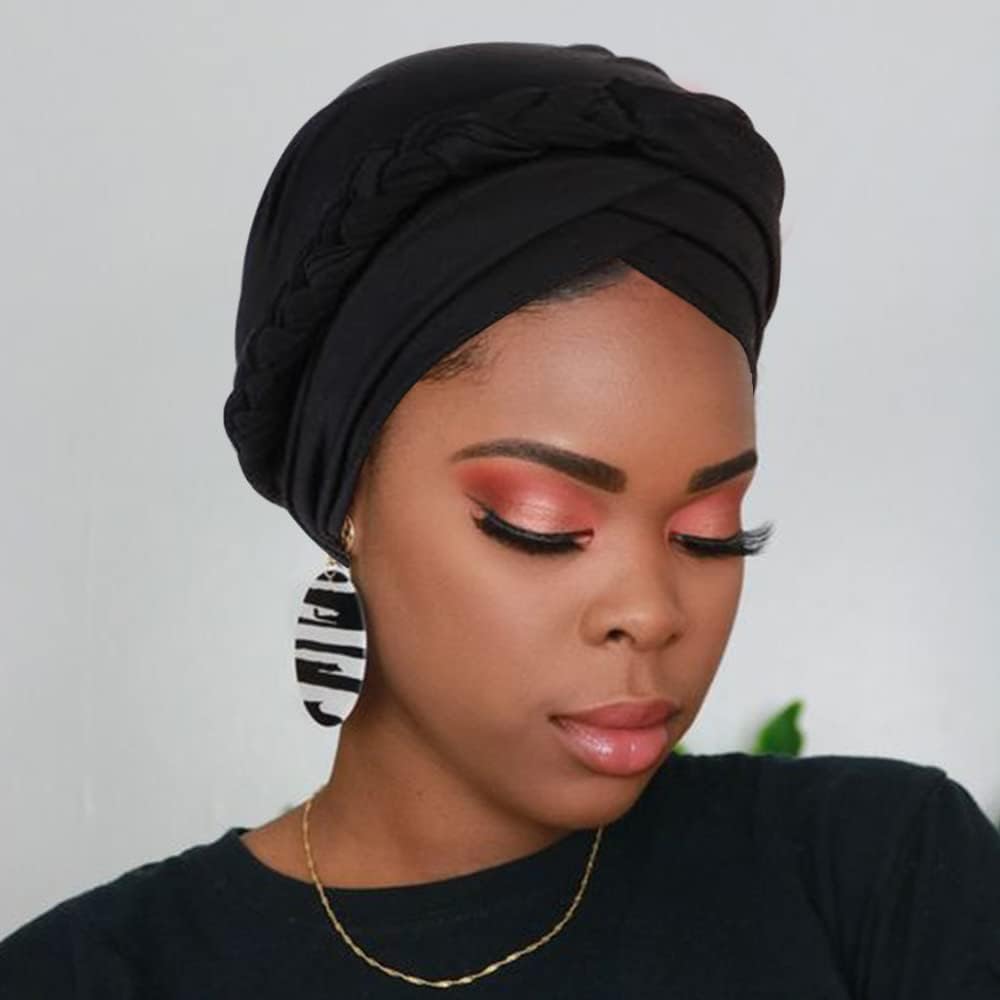 DRESHOW African Women Turban Caps Beanie Twist Headscarf Pre-Tied Twisted Braid Headwraps for Women Chemo Cancer Cap