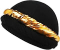 Turban for Men Halo Head Wraps Elastic Silky Satin Lined Turban Durag with Gold Twisted