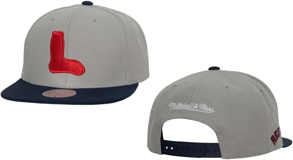 Mitchell & Ness Boston Red Sox New Evergreen Cooperstown Away Gray Blue Era Snapback Era Hat Cap
