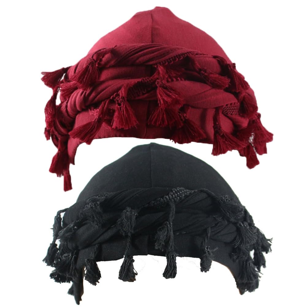 2pcs Turban for Men Women Satin Lined Durag Head Wrap Vintage Modal Twist Halo Turban with Tassel