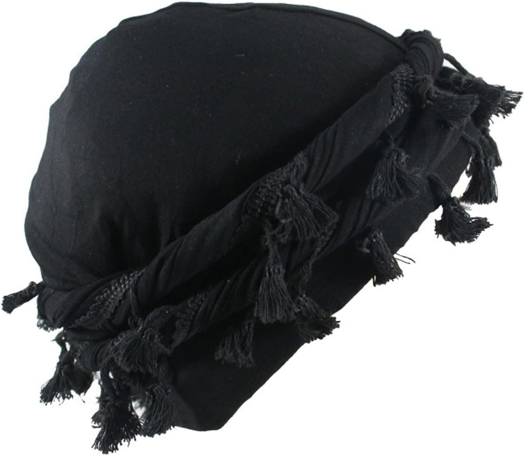 2pcs Turban for Men Women Satin Lined Durag Head Wrap Vintage Modal Twist Halo Turban with Tassel