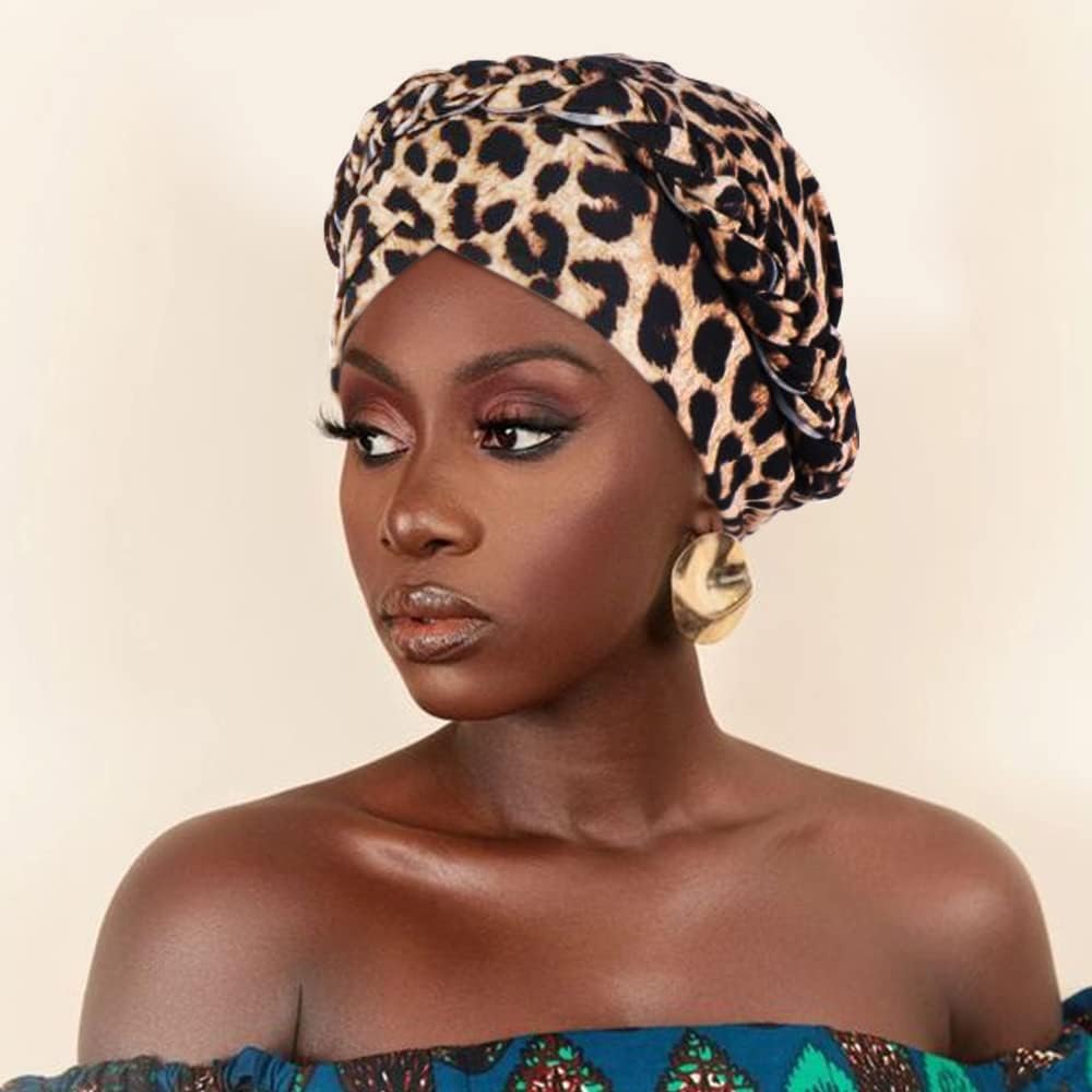 DRESHOW African Women Turban Caps Beanie Twist Headscarf Pre-Tied Twisted Braid Headwraps for Women Chemo Cancer Cap