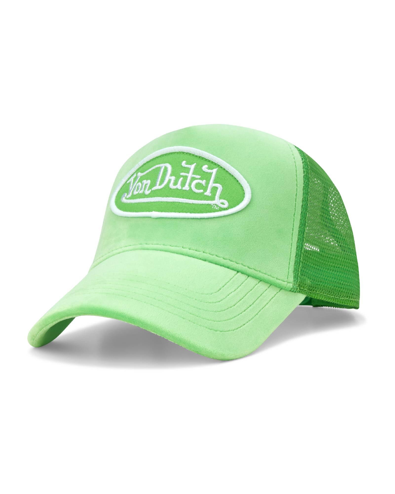 Von Dutch Unisex Trucker Hat - Velvet Curved Bill Mesh Back Retro Classic Adjustable Snapback Baseball Cap for Men and Women
