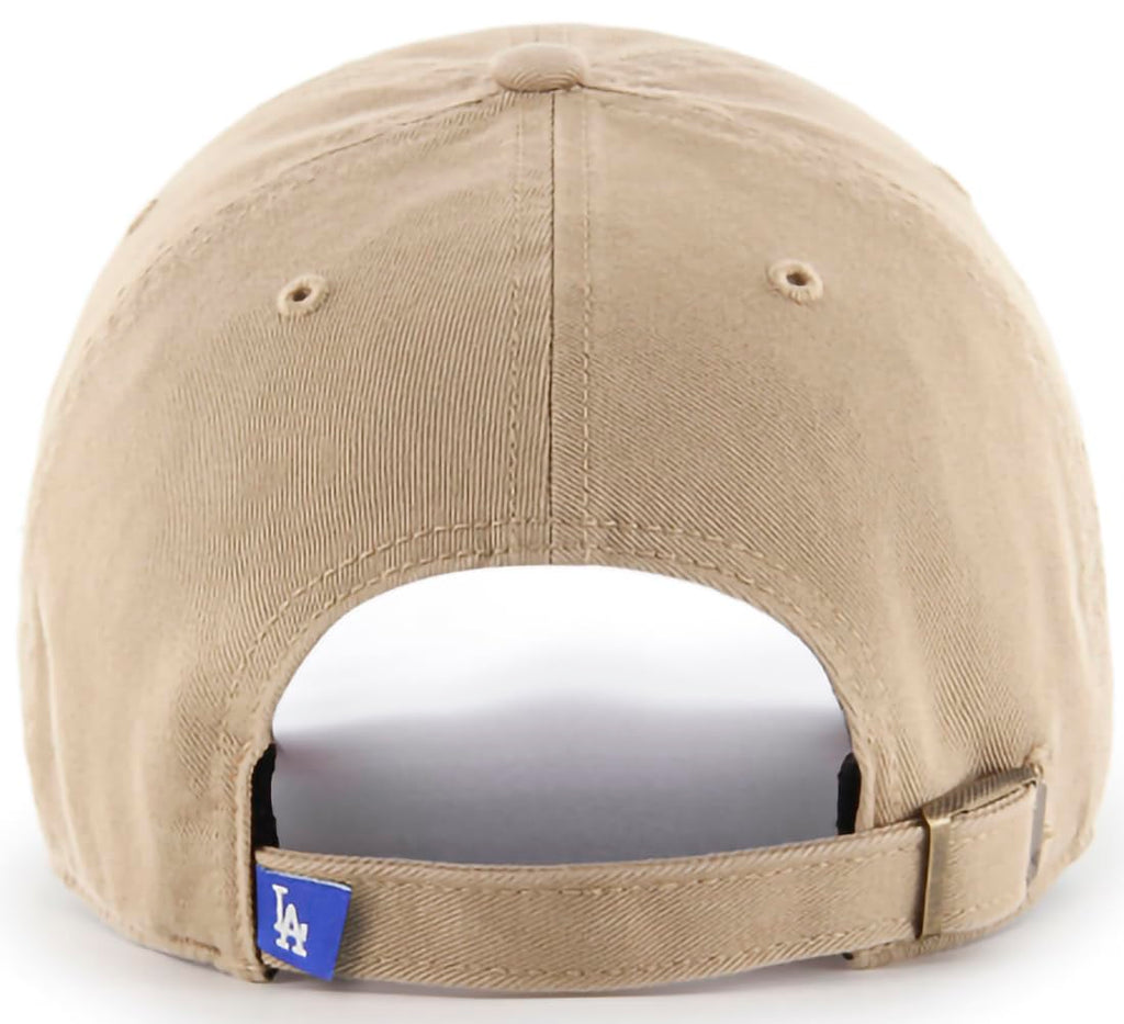 47 Brand MLB Khaki White Primary Logo Clean Up Adjustable Strap Baseball Dad Hat Cap, Adult One Size Fits All - Los Angeles Dodgers - Khaki White