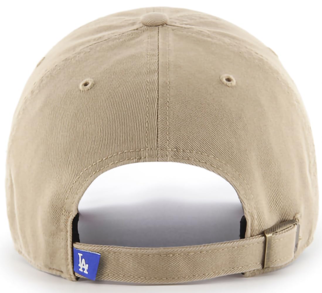 47 Brand MLB Khaki White Primary Logo Clean Up Adjustable Strap Baseball Dad Hat Cap, Adult One Size Fits All - Los Angeles Dodgers - Khaki White