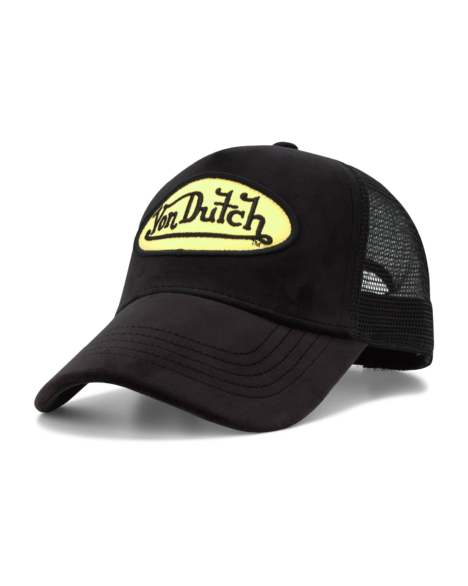 Von Dutch Unisex Trucker Hat - Velvet Curved Bill Mesh Back Retro Classic Adjustable Snapback Baseball Cap for Men and Women