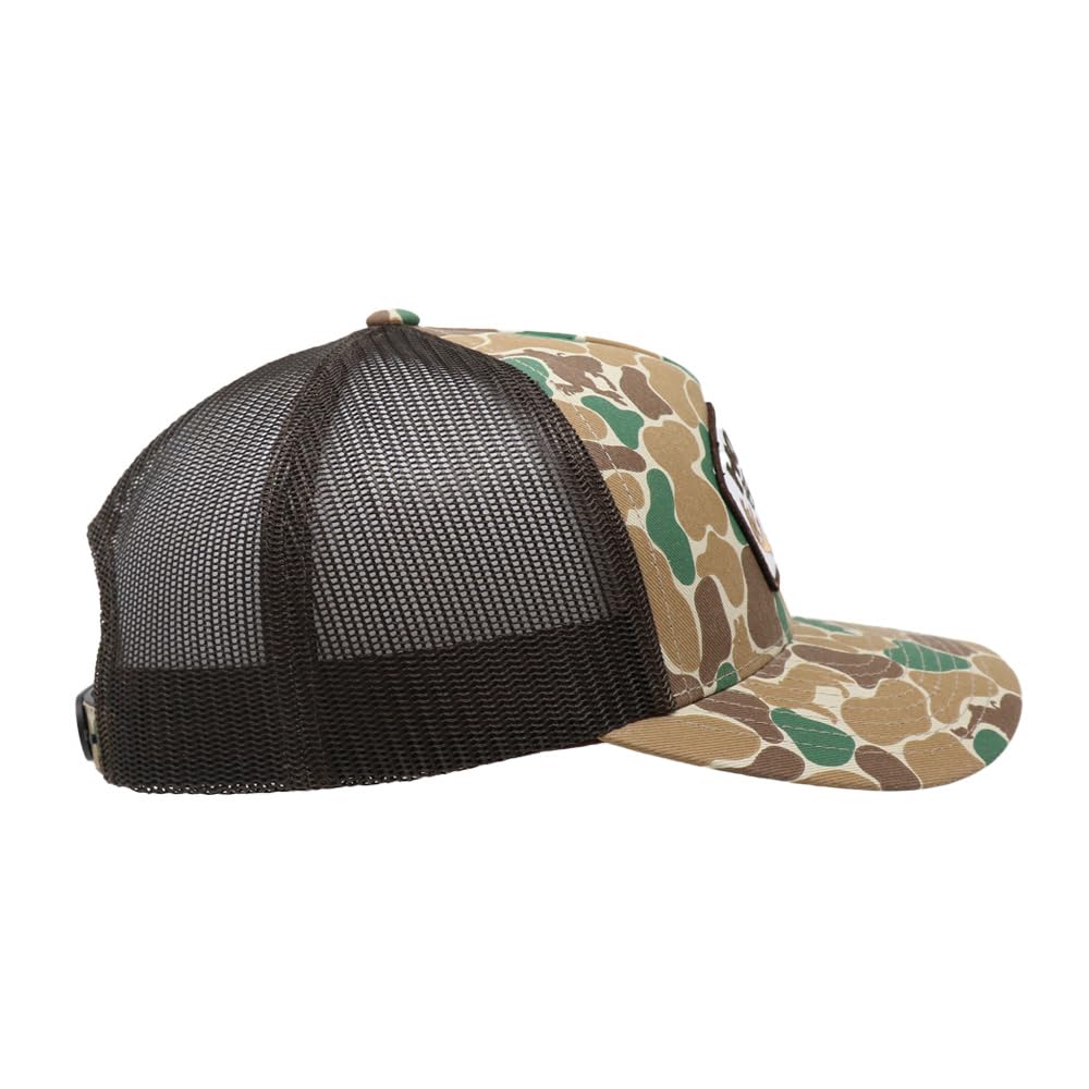 HOOEY Outfitters Critter Camo Snapback Hat - Mesh Back Trucker Cap for Men, Hunting & Fishing Hat, Duck Camo Baseball Cap (US, Alpha, One Size, Camo/Brown)