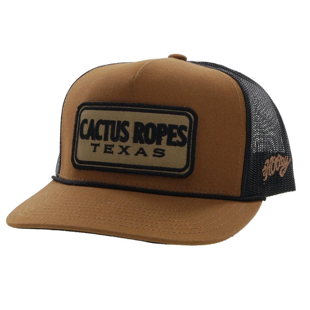 HOOEY Cactus Ropes Texas Patch Trucker Hat for Men – Adjustable Snapback Mesh Baseball Cap - Breathable Mesh - Western Trucker Hat for Ranch, Work, & Everyday Wear - One-Size - Tan/Black