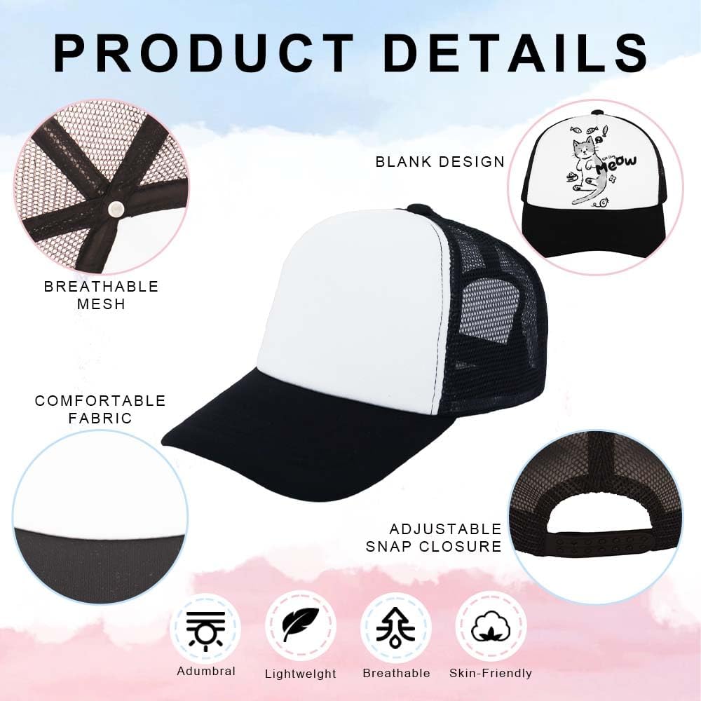 ZH 12 Pcs Sublimation Trucker Hats Blank Mesh Baseball Cap Polyester Bulk Mesh Trucker Hat for Men and Women
