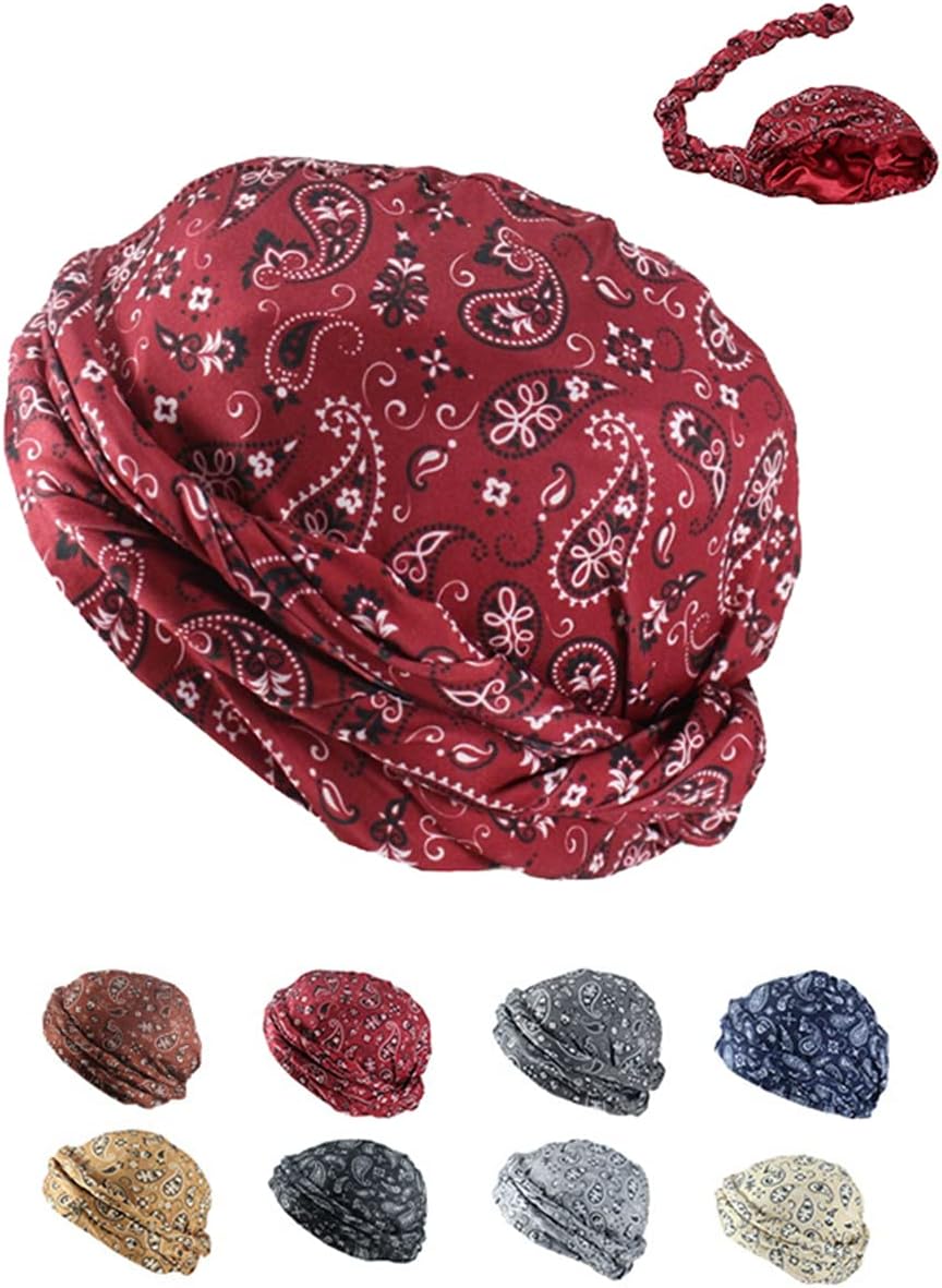 Turban for Men Women, Halo Turban Durag Paisley Satin Lined Turban Head Wraps for Men, Boho Cashew Turban Men’s Turban Scarf