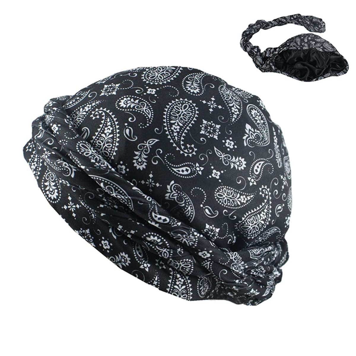 Turban for Men Women, Halo Turban Durag Paisley Satin Lined Turban Head Wraps for Men, Boho Cashew Turban Men’s Turban Scarf