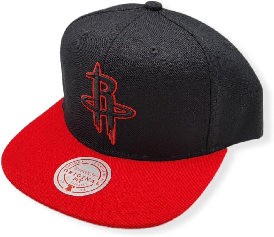 Houston Rockets Mitchell & Ness NBA Hand Drawn Snapback Cap Hat White Crown/Visor Team Color Logo With Multiple Patches