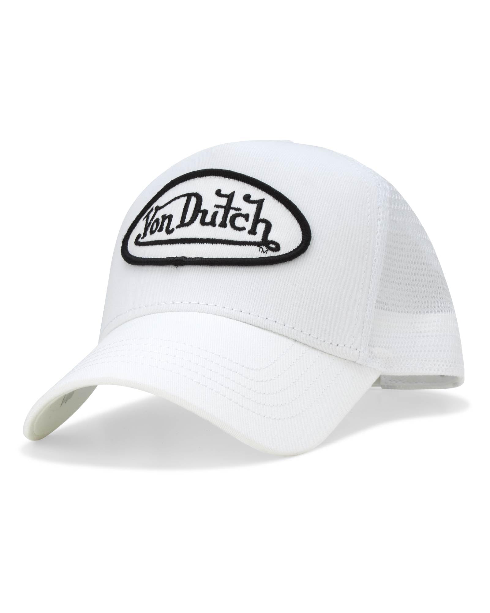 Von Dutch Unisex Trucker Hat - Retro Classic Solid Color Mesh Back Snapback Baseball Cap for Men & Women, Size One Size, White