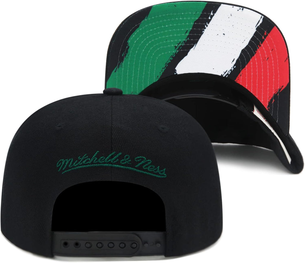 Mitchell & Ness Branded Cropped Eagle Snapback Hat Adjustable Cap - Black/Mexican Flag