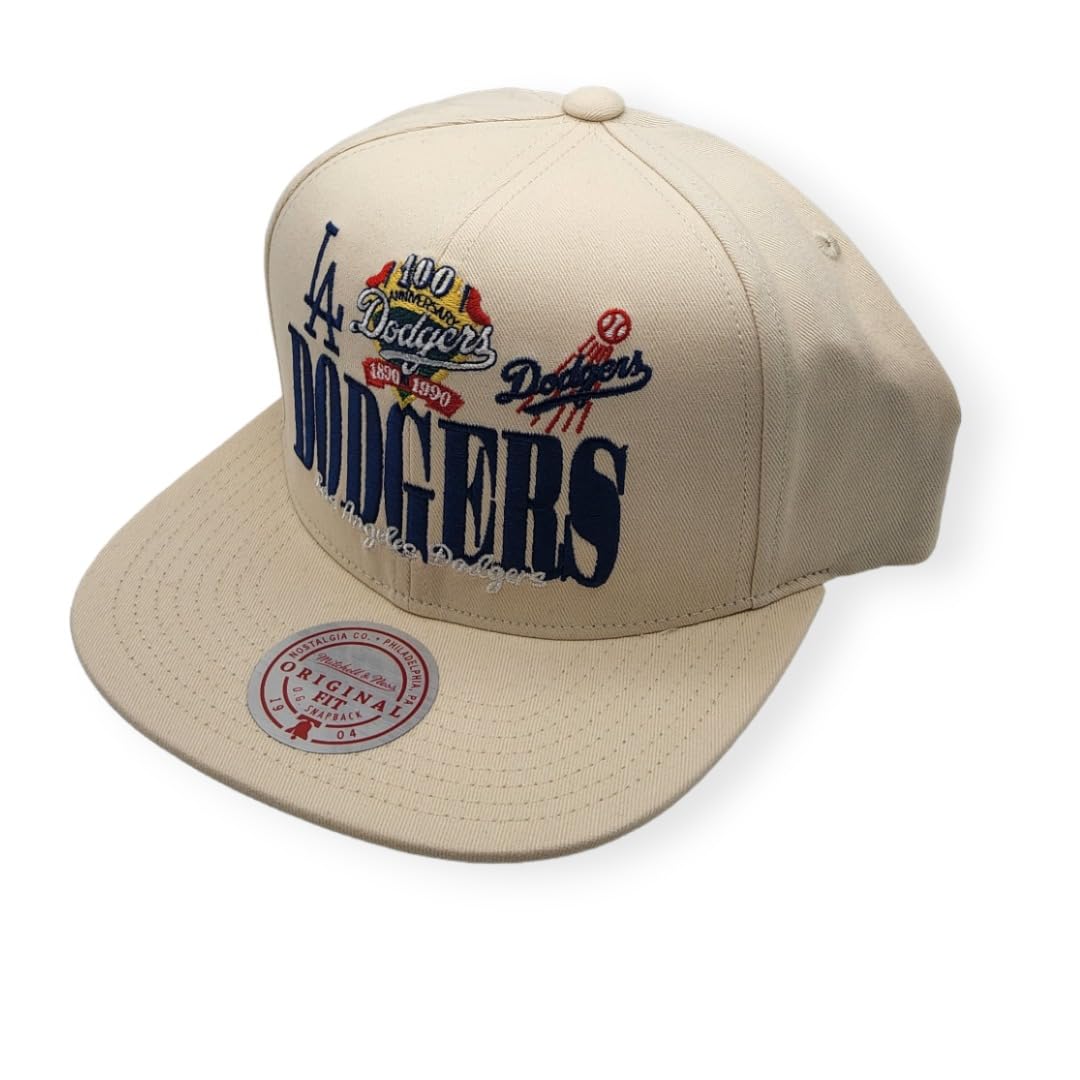 Mitchell & Ness LA Los Angeles Dodgers Waverunner Snapback Cap, Adjustable Hat White Blue