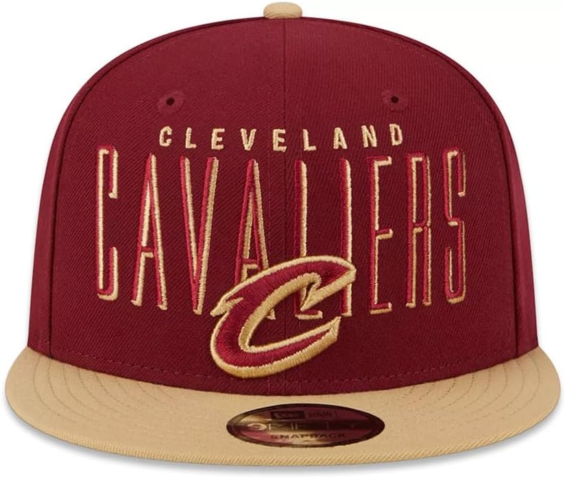 New Era Cleveland Cavaliers 9FIFTY Headline Snapback Cap, Adjustable Hat Red Gold