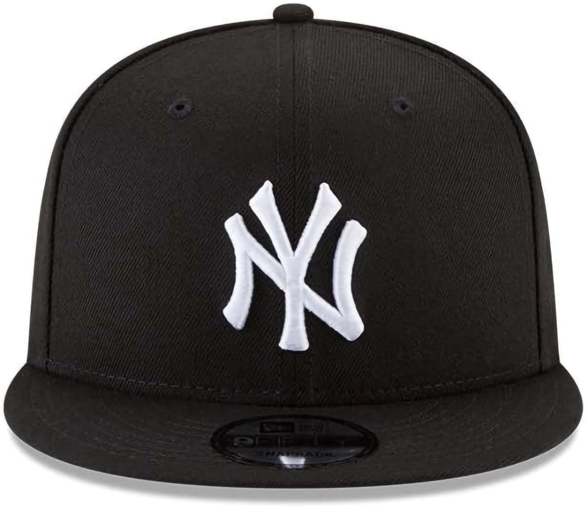New Era Unisex-Adult MLB 9Fifty Black White Primary Logo Adjustable Snapback Hat Cap One Size Fits All - New York Yankees Black White