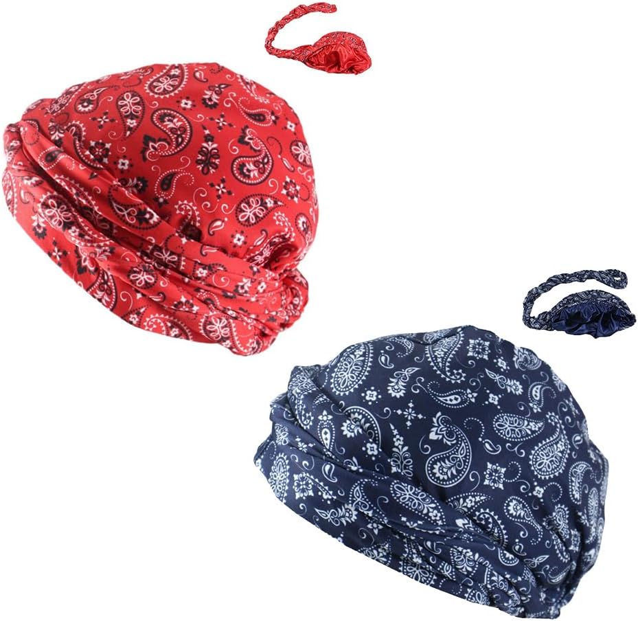 2Pc Turban Hat for Men Silk Satin Lined Halo Turban Head Wrap Skull Cap for Men and Women