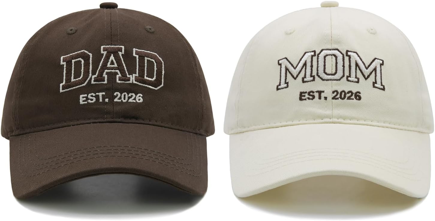 Waldeal Mom and Dad Est 2026 Hats, New Parents Gifts, Matching Adjustable Embroidered Baseball Caps for Couples