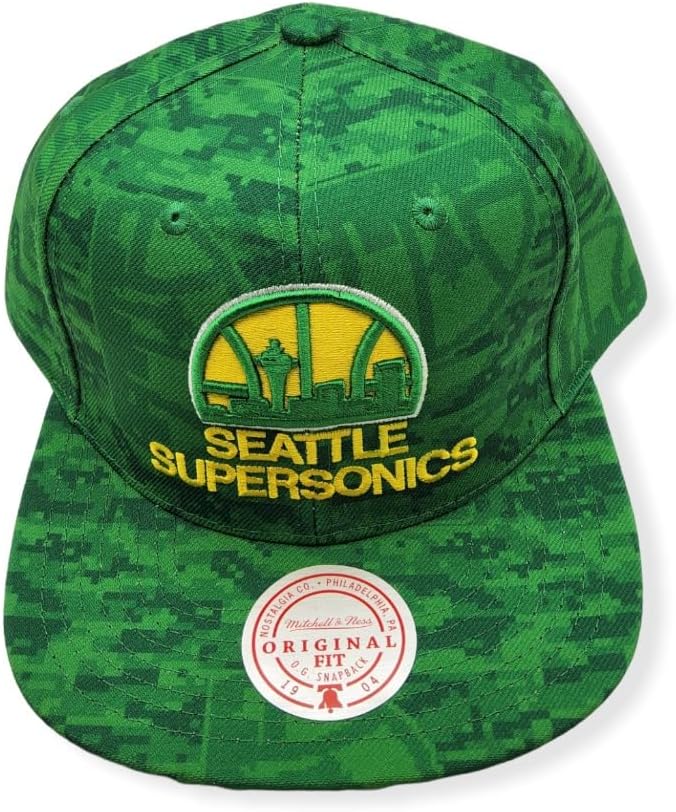 Seattle Supersonics Mitchell & Ness NBA Snapback Cap Hat Green Crown/Visor Team Color HWC Logo
