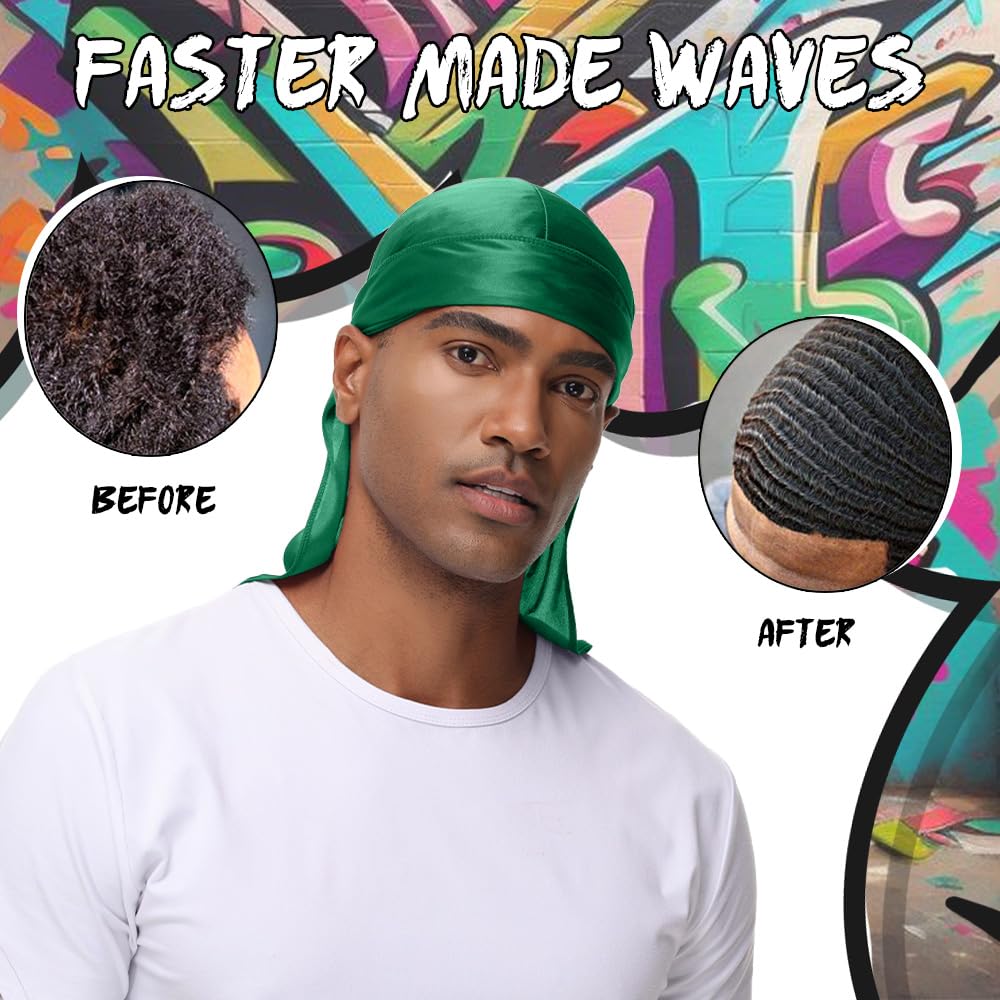 BIGEDDIE 12Pcs Durag Pack, Durags for Men Silky, Silk Durag for Men Women Waves, Satin Du rag with Long Tail and Wide Straps 12 Colors