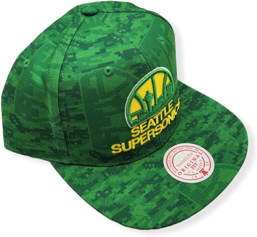 Seattle Supersonics Mitchell & Ness NBA Snapback Cap Hat Green Crown/Visor Team Color HWC Logo