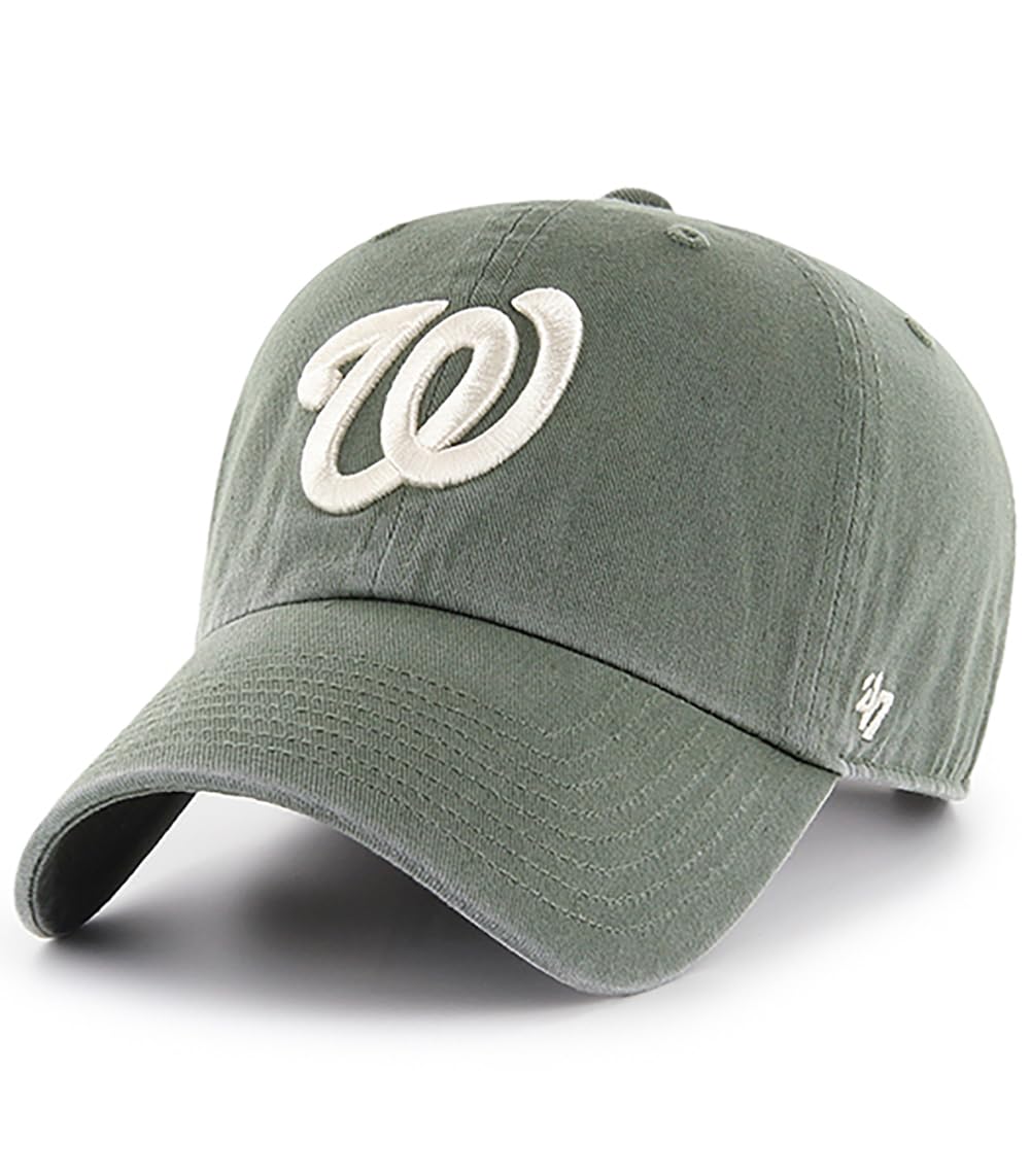 47 Brand MLB Moss Green Primary Logo Clean Up Adjustable Strap Baseball Cap Hat, Adult One Size Fits All