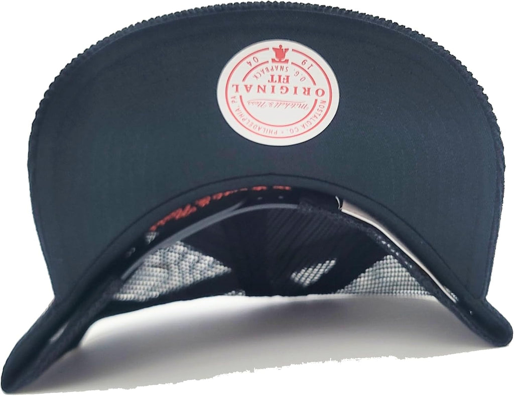 Mitchell & Ness Anaheim Ducks New NHL Retro Script Times Up Trucker Mesh Black Orange Era Snapback Hat Cap