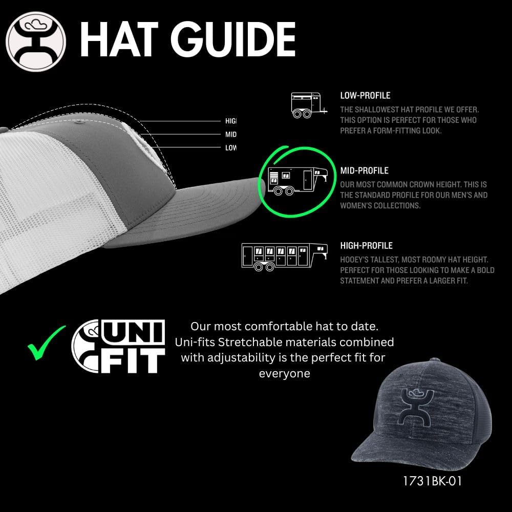 HOOEY Ash Flexfit Fitted Hat – Mid Profile 6-Panel Stretch Fit Everyday Casual Comfort Fitted Cap for Men and Women