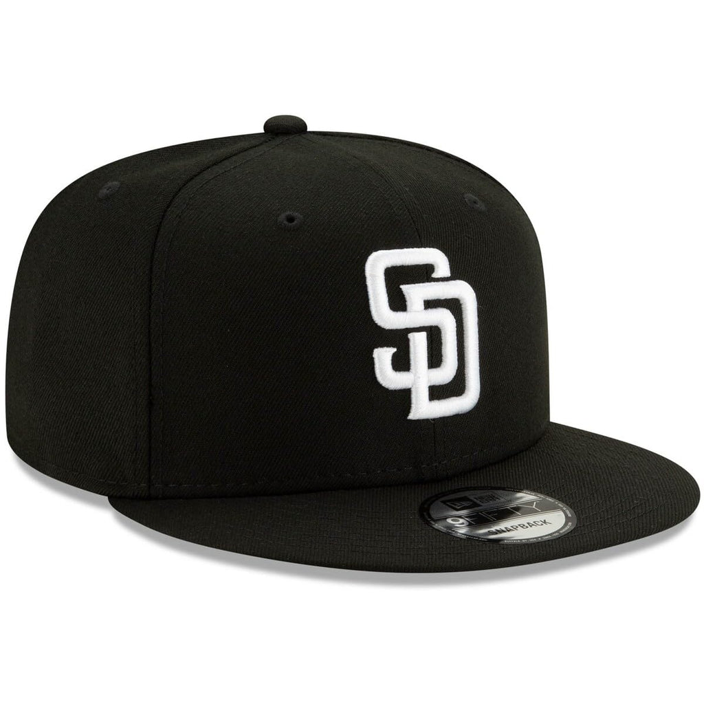 New Era Unisex-Adult MLB 9Fifty Black White Primary Logo Adjustable Snapback Hat Cap One Size Fits All - San Diego Padres Black White