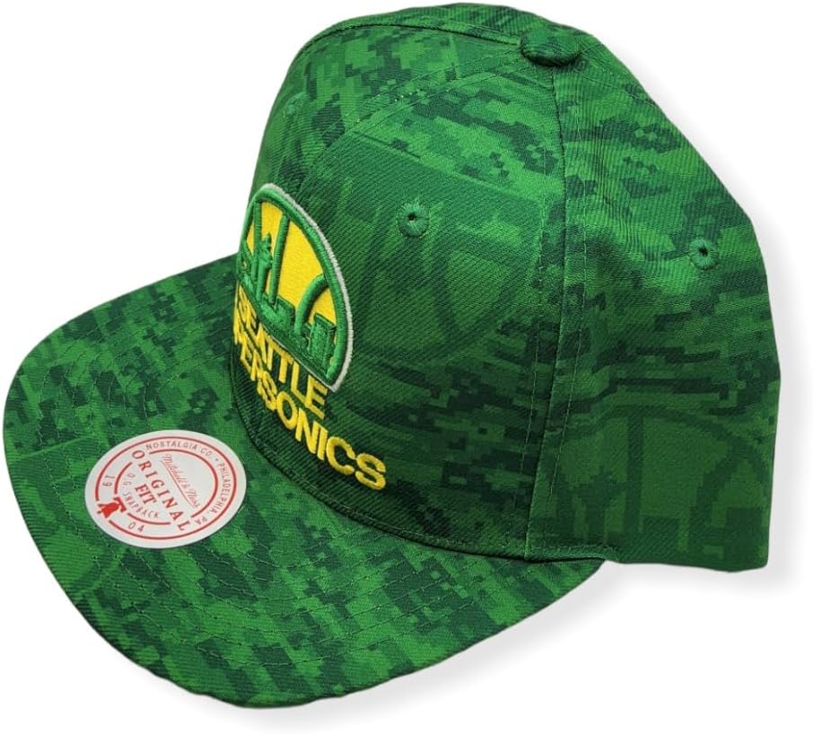Seattle Supersonics Mitchell & Ness NBA Snapback Cap Hat Green Crown/Visor Team Color HWC Logo