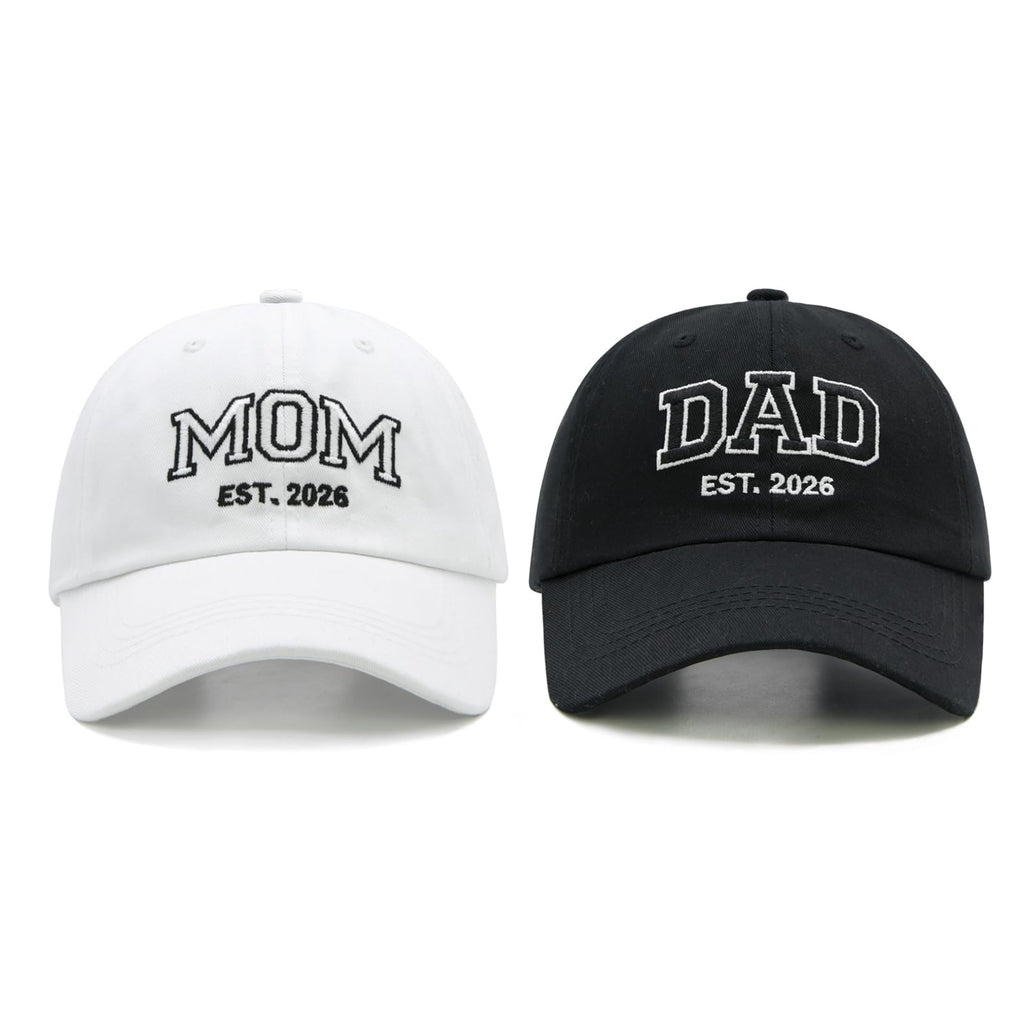 Waldeal Mom and Dad Est 2026 Hats, New Parents Gifts, Matching Adjustable Embroidered Baseball Caps for Couples