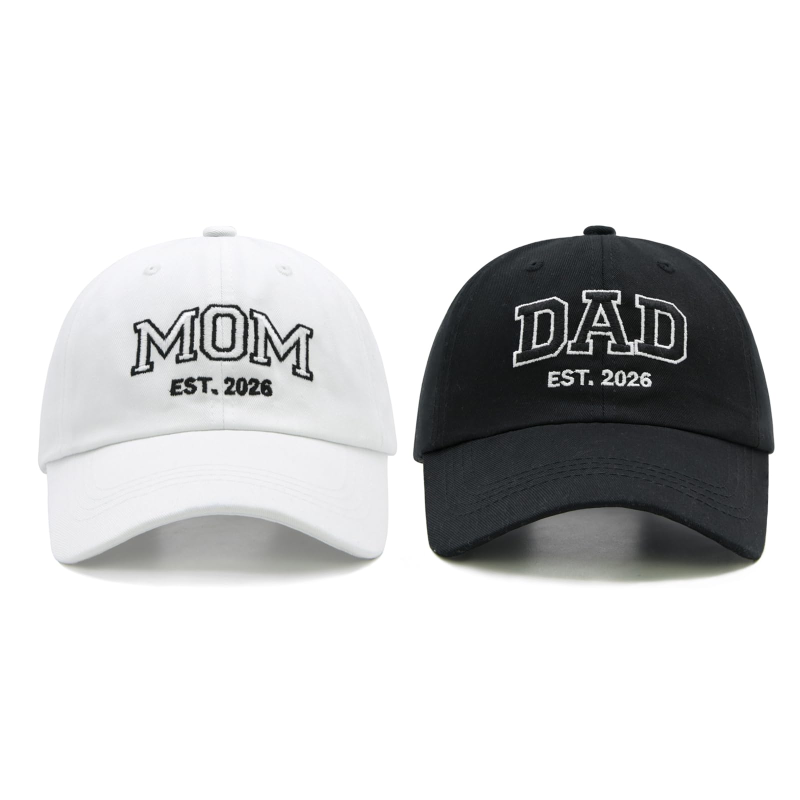 Waldeal Mom and Dad Est 2026 Hats, New Parents Gifts, Matching Adjustable Embroidered Baseball Caps for Couples