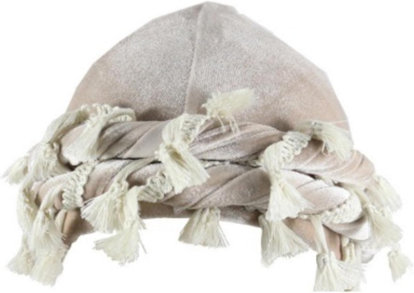 Tassel Velvet Turban for Men Women, Durag Hat Halo Cap Beanie Satin Lined Wraps Sleep Cap with Burr Trim Twisted Tail Fringe
