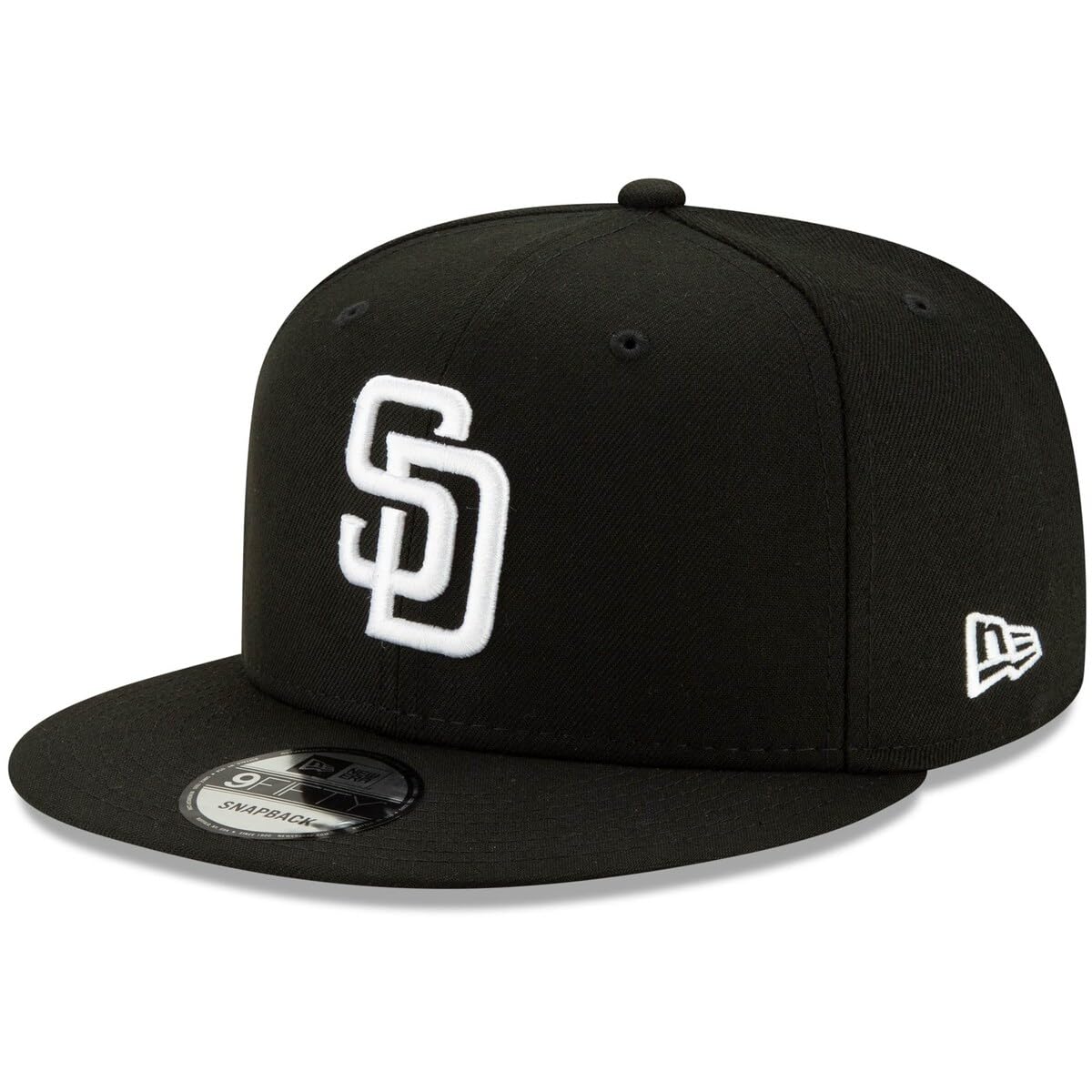 New Era Unisex-Adult MLB 9Fifty Black White Primary Logo Adjustable Snapback Hat Cap One Size Fits All - San Diego Padres Black White