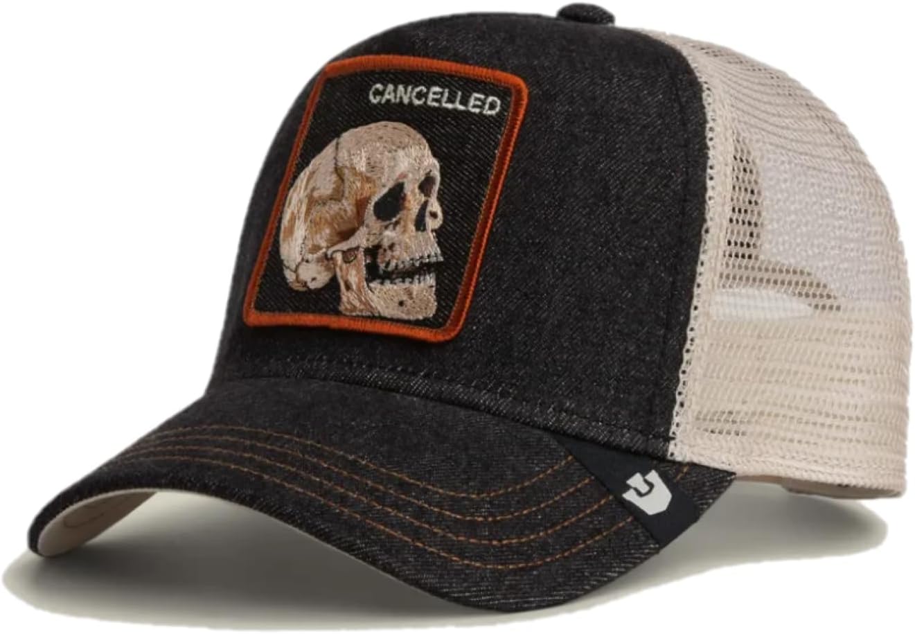 Goorin Denim Skull Trucker Hat - 57/43 Poly Cotton Blend - Dark Denim - One Size - Unisex