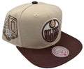 Mitchell & Ness Edmonton Oilers City Hook Snapback Adjustable Hat Cap - Cream/Brown