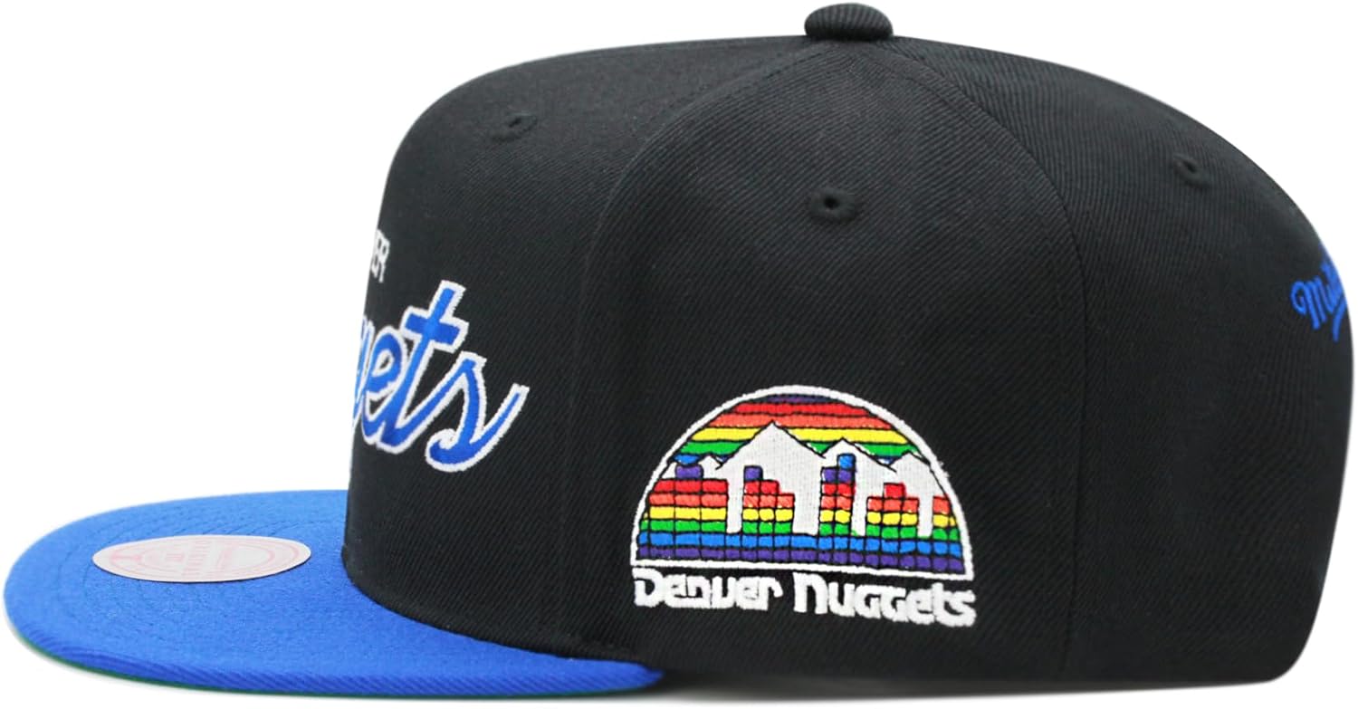 Mitchell & Ness Denver Nuggets Hardwood Classics NBA Team Script 2.0 Snapback Hat Adjustable Cap - Black/Royal
