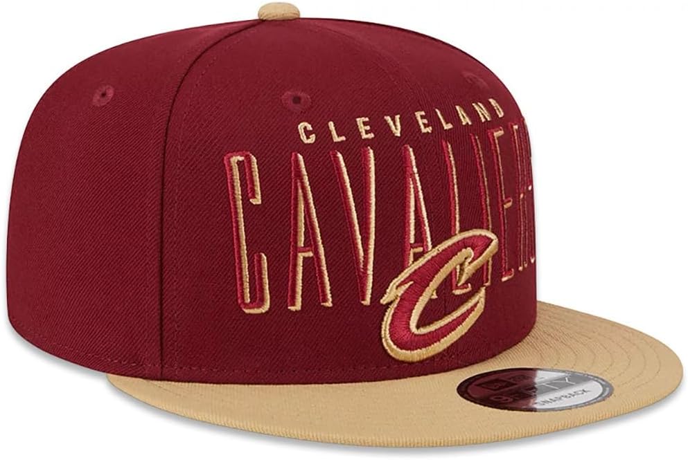 New Era Cleveland Cavaliers 9FIFTY Headline Snapback Cap, Adjustable Hat Red Gold