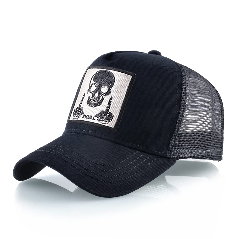 Animal Patch Mesh Trucker Baseball Cap Collection, Embroidered Design, Black