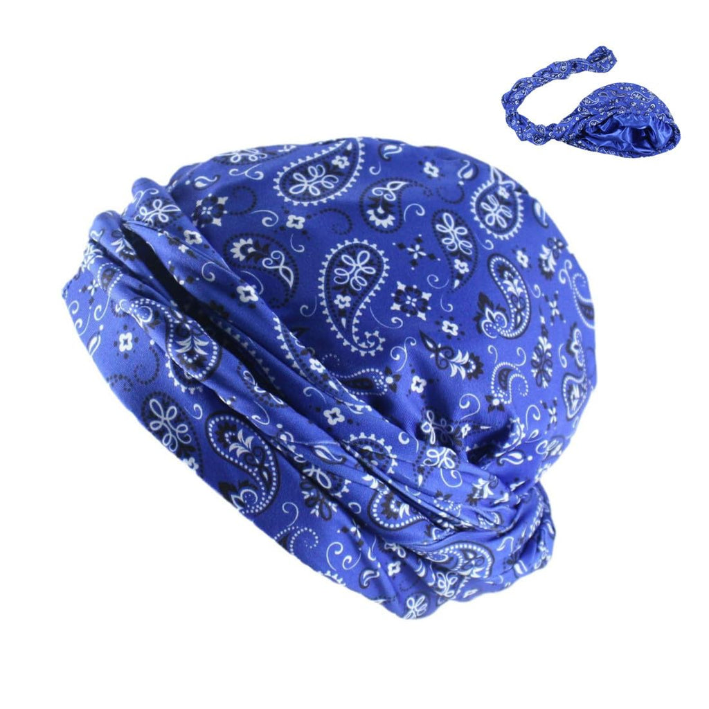 2Pc Turban Hat for Men Silk Satin Lined Halo Turban Head Wrap Skull Cap for Men and Women