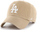 47 Brand MLB Khaki White Primary Logo Clean Up Adjustable Strap Baseball Dad Hat Cap, Adult One Size Fits All - Los Angeles Dodgers - Khaki White
