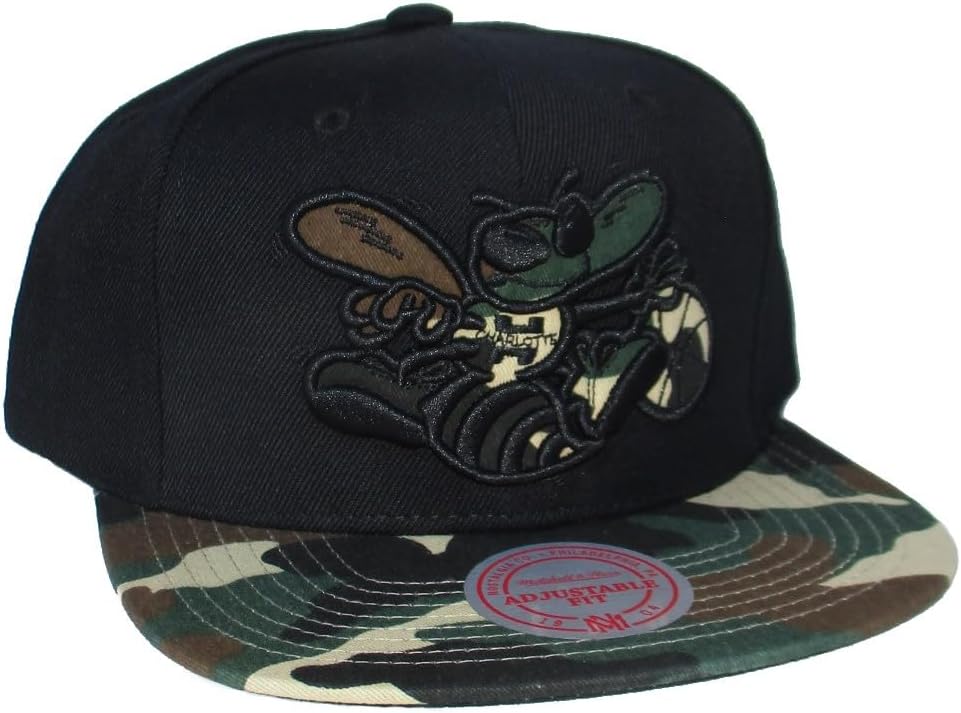 Mitchell & Ness Charlotte Hornets Camo Bill Snapback Adjustable Hat Cap - Black and Camo