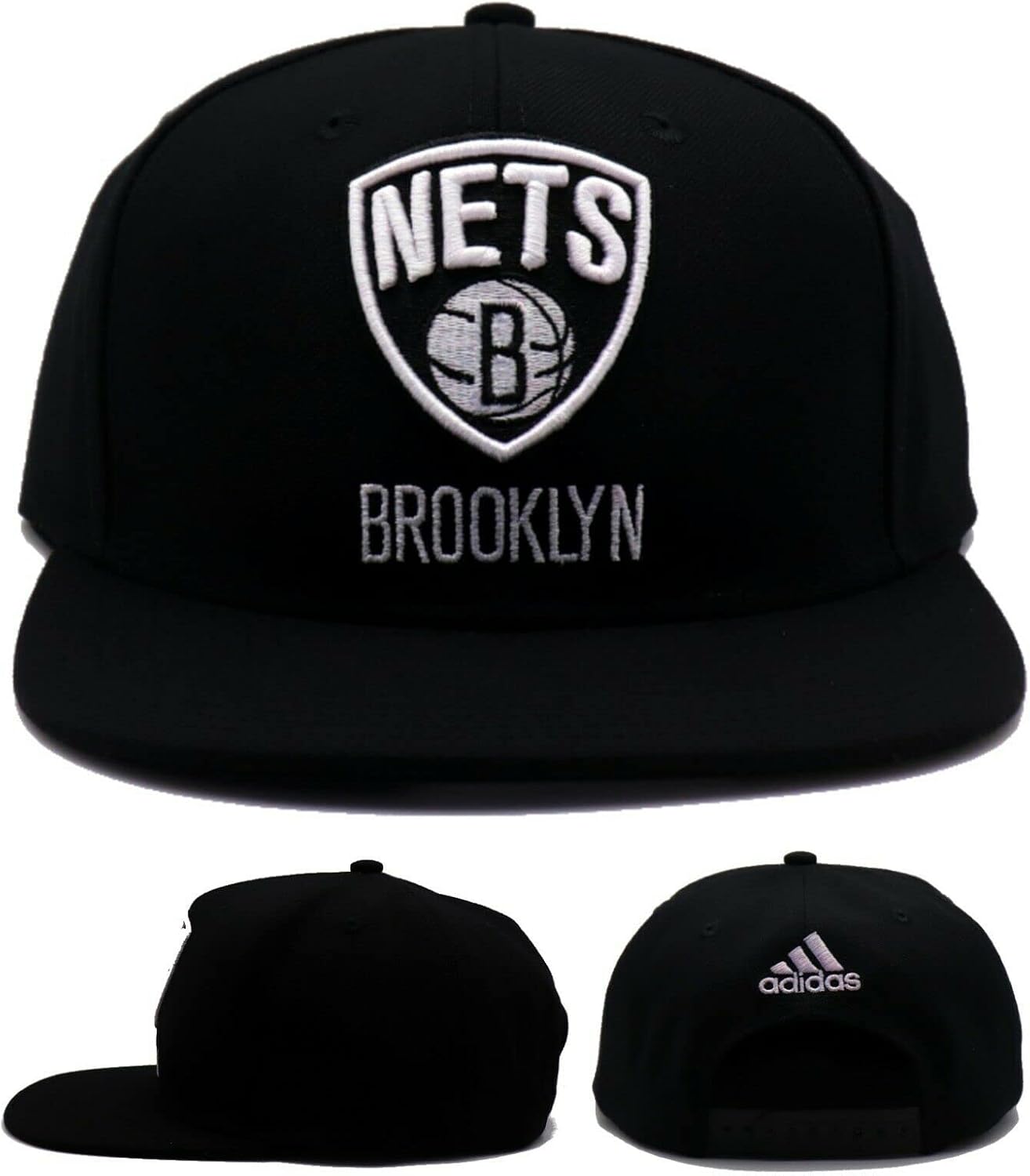 adidas Brooklyn Nets Flat Bill Snapback Hat - OSFA - NM41Z Black